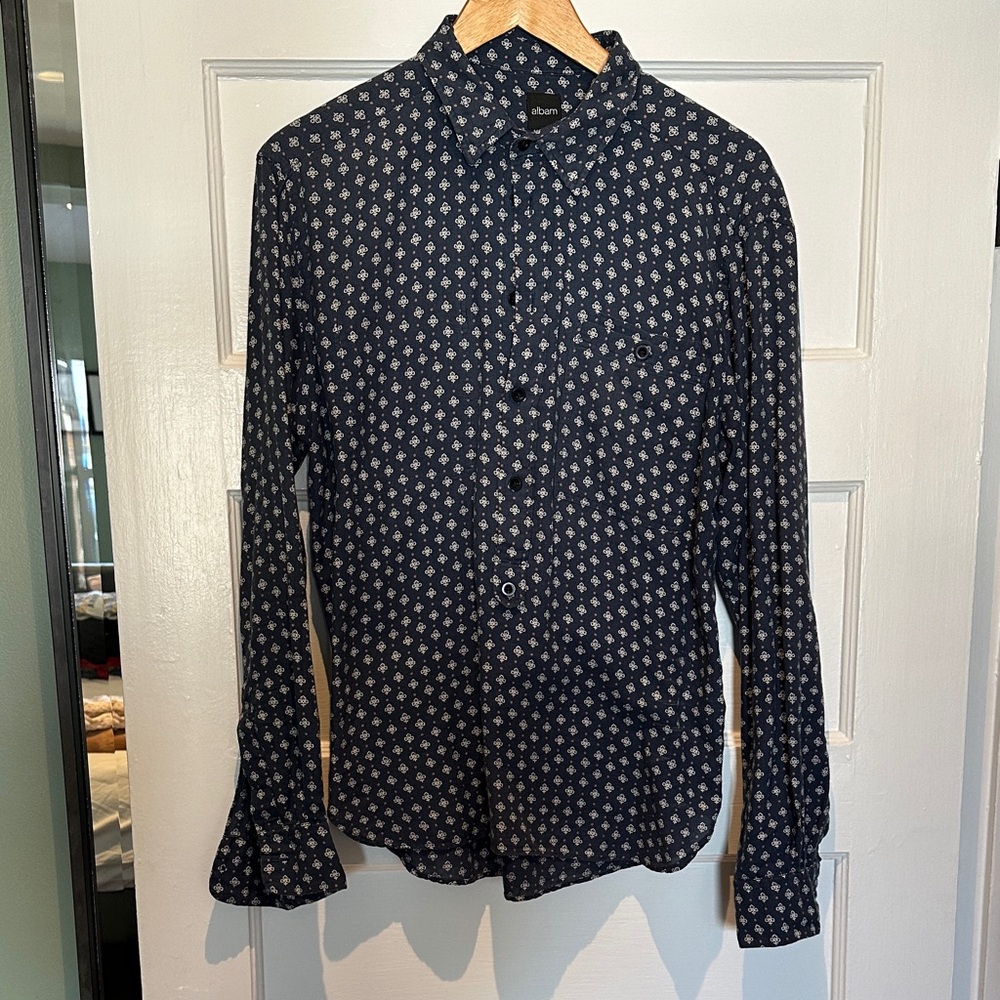Albam Men's Dark Blue Geometric Button-Down Shirt